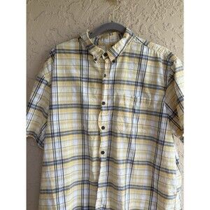 Red Head Yellow Gray Plaid Mens Big N Tall 2XL Cotton Short Sleeve Pocket Collar